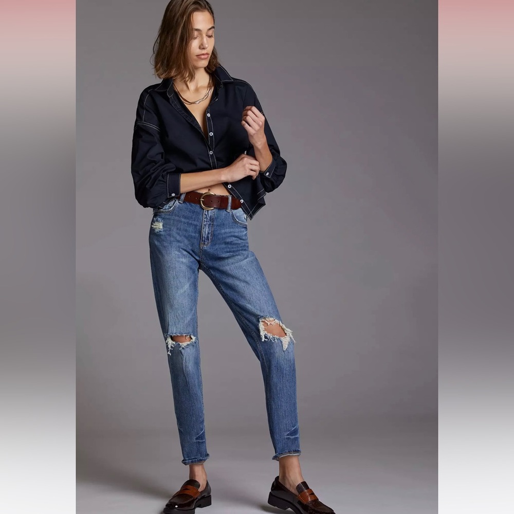 PILCRO ANTHROPOLOGIE THE HERITAGE DESTROYED HIGH RISE BOYFRIEND JEANS